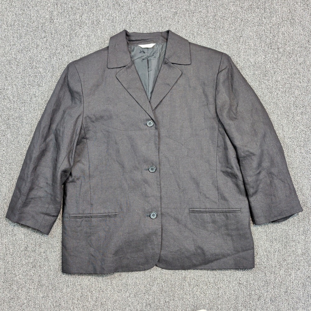 Irish Linen 90s Minimalist Blazer Large Charcoal Grey 100% Linen Quiet Luxury